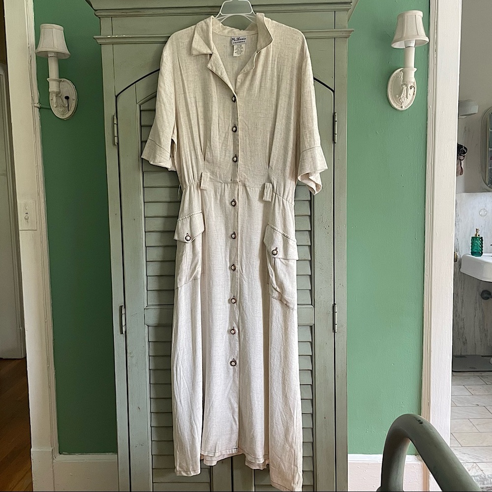 Ms. Basia 80s linen blend Vintage Button Up Dress - modern size 10/12